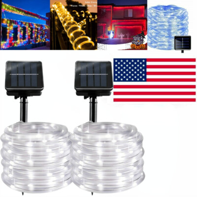 2 PACK Solar String Fairy 100LED Lights Rope Strip Outdoor Garden For Christmas