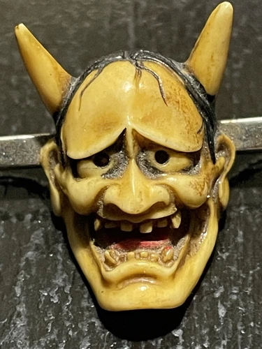 👺👹Vintage Celluloid HANNA ONI DEVIL MASK, TIE Clip. very Cool 👹👺