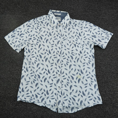 Heritage Shirt Adult Large Blue & White Feathers Snap Button Up Short Sleeve Men
