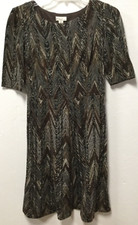 Kim Rogers Womens Dress Size 10 Black Brown Gray Lined Top Chevron 46