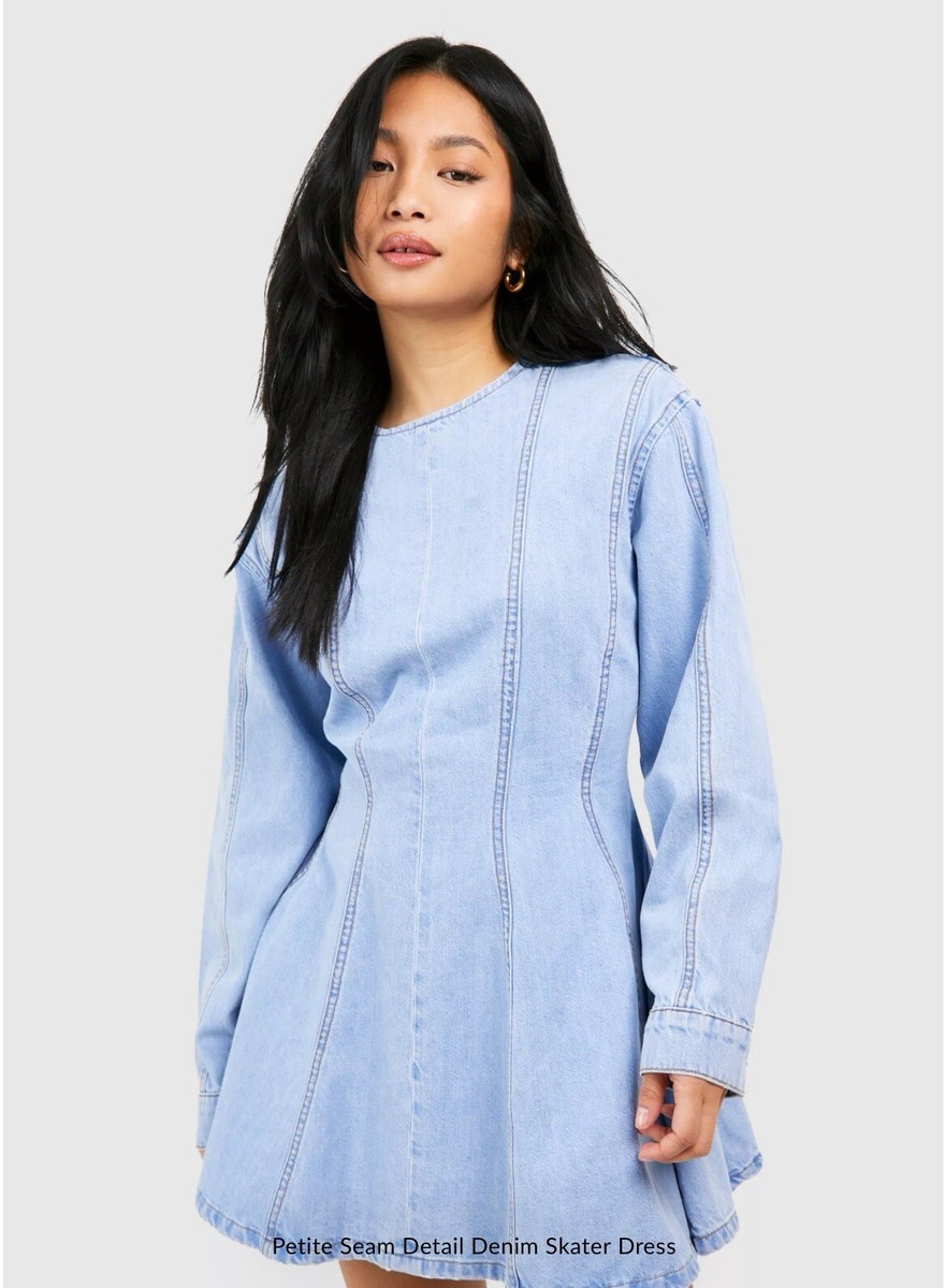 Women's Boohoo Small PETITE SEAM DETAIL LIGHT BLUE DENIM SKATER DRESS SIZE  US 2 | eBay