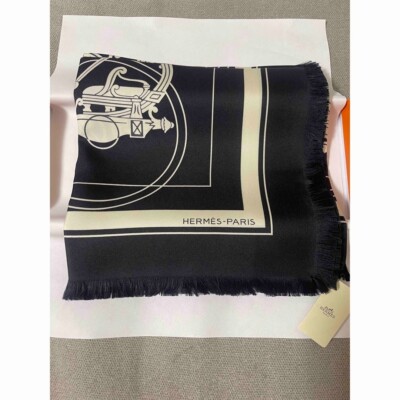 Unused w/box HERMES Carre 80 Ex Libris frange Silk Scarf 80cm Hugo