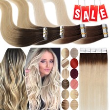 12-24inch Invisible Tape In Remy Human Hair Extensions Ombre Highlight Thick US