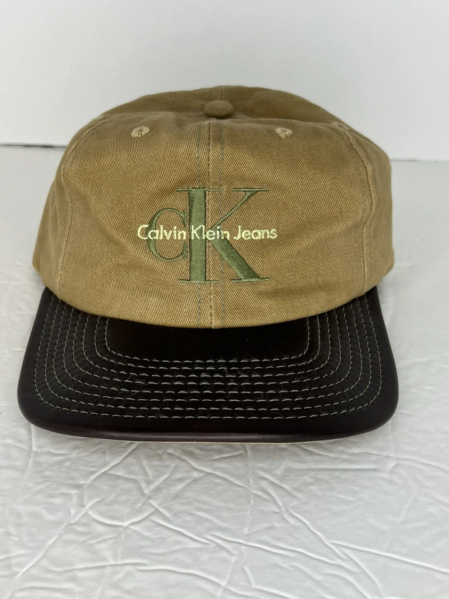 Vintage Calvin Klein Jeans Strapback Dad Hat Cap CK Logo Leather Brim | eBay