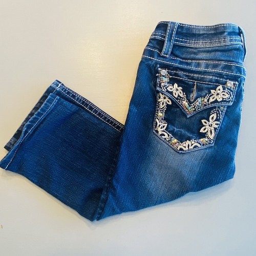 Miss Me Blue Jeans Girls Size 14 Cuffed Capri JK7115P2 Flap Pocket Rhinestone - Picture 8 of 8