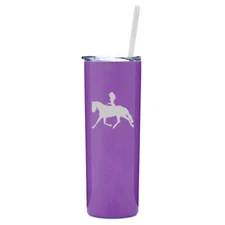 20 oz Skinny Tumbler Stainless Steel Travel Mug w/ Straw Cowgirl Riding Horse