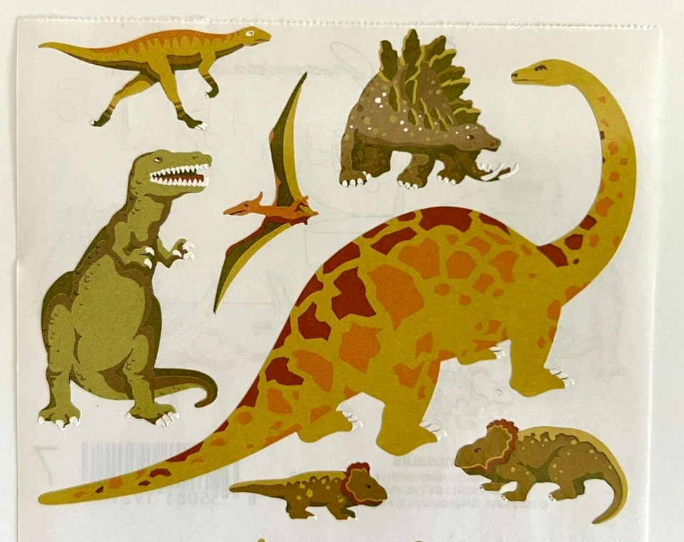 Lote de 2 hojas de pegatinas MRS GROSSMAN’S DINOSAURS 2003 T-REX Brontosaurus Foto 3 de 4