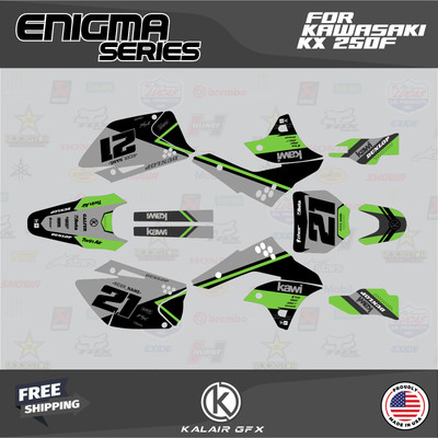 Graphics Kit for Kawasaki KX250F (2006-2008) KX 250F Enigma Series- Green Grey