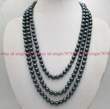 Natural 8mm 10mm Rainbow Black South Sea Shell Pearl Necklace Long 18-100"