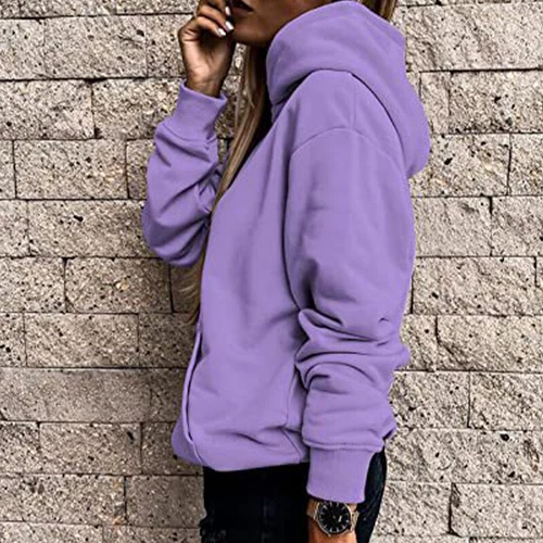 Ladies Loose Fit Long Sleeve Pullover Women Fall Warm With Pocket Hooded Tops - Picture 65 of 80