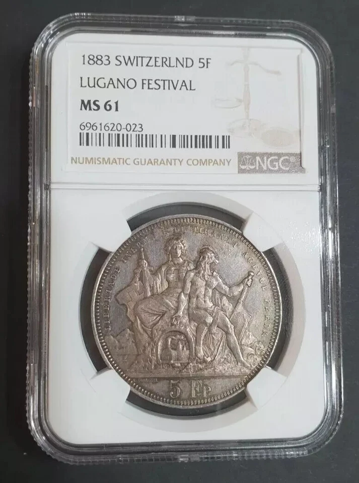 NGC MS 61 Switzerland Lugano 1883 1 Shooting Thaler 5 Francs Coin Unc Silver - Image 4 of 4