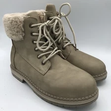 NWOB Dirty Laundry Women’s 7.5 Alps Stone Tan Ankle Boots Lace Up Shoes Faux Fur