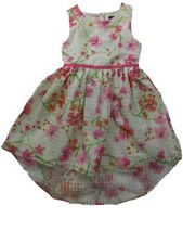 Girls White Pink Orange Floral Gingham Holiday Party Silky Flower Girl Dress