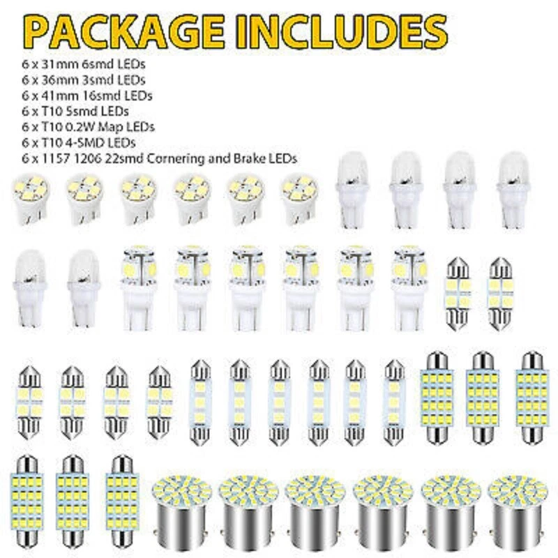 42PCS Car Interior Combo LED Map Dome Door Trunk License Plate Light Bulbs White - Image 2 of 4