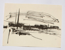 Original Sumi Ink Abstract Landscape Drawing 9-3/4" x 12-1/2"