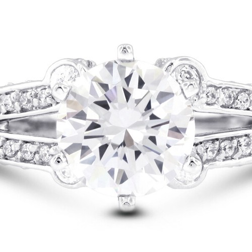 3.5CT NATURAL DIAMOND D/SI2 ROUND CUT PLATINUM SPLIT-BAND SIDE-STONE RING SET - Picture 6 of 17