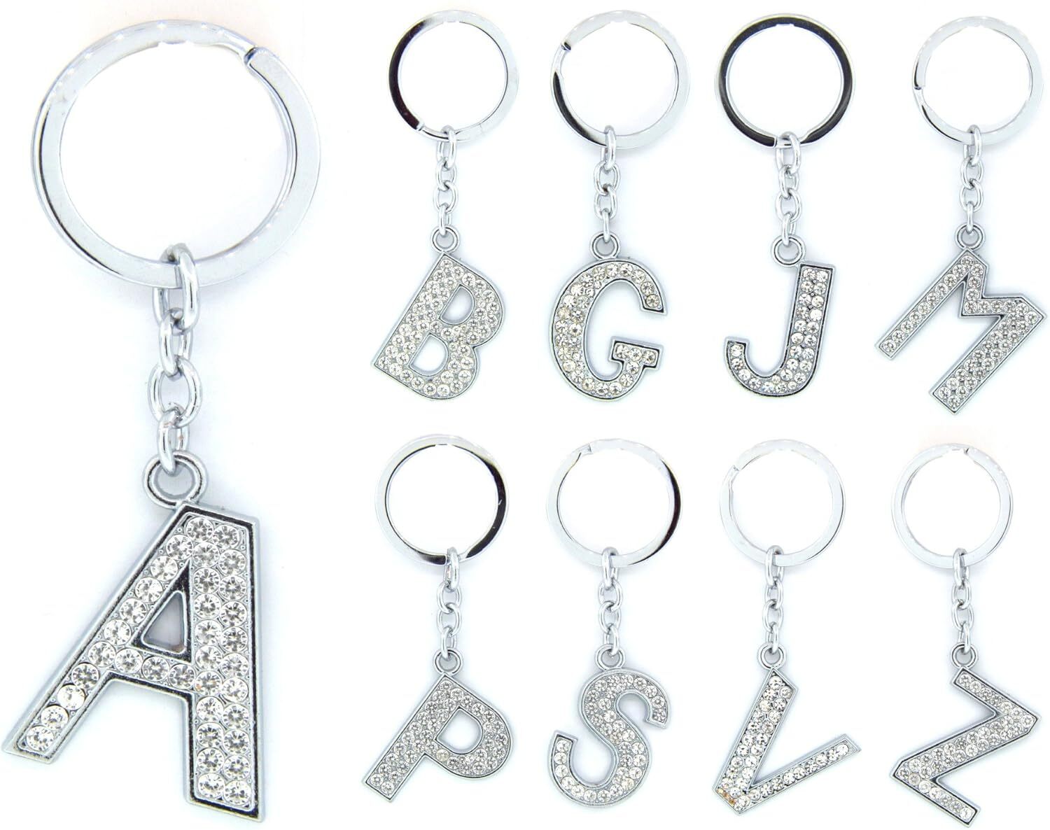A-Z LARGE DIAMOND LETTER KEYRING Alphabet Bling Name Key Ring Crystal Chain Gift