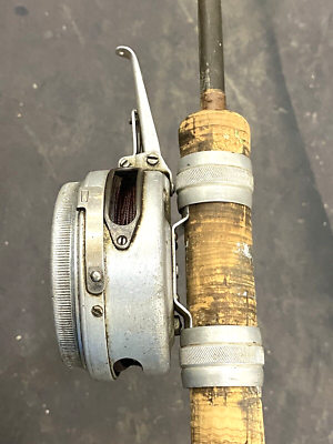 vintage rod,fiberglass,brass,copper,early martin auto fly wate fish reel #27,gift vintage rod,fiberglass,brass,copper,early martin auto fly wate fish reel #27,gift