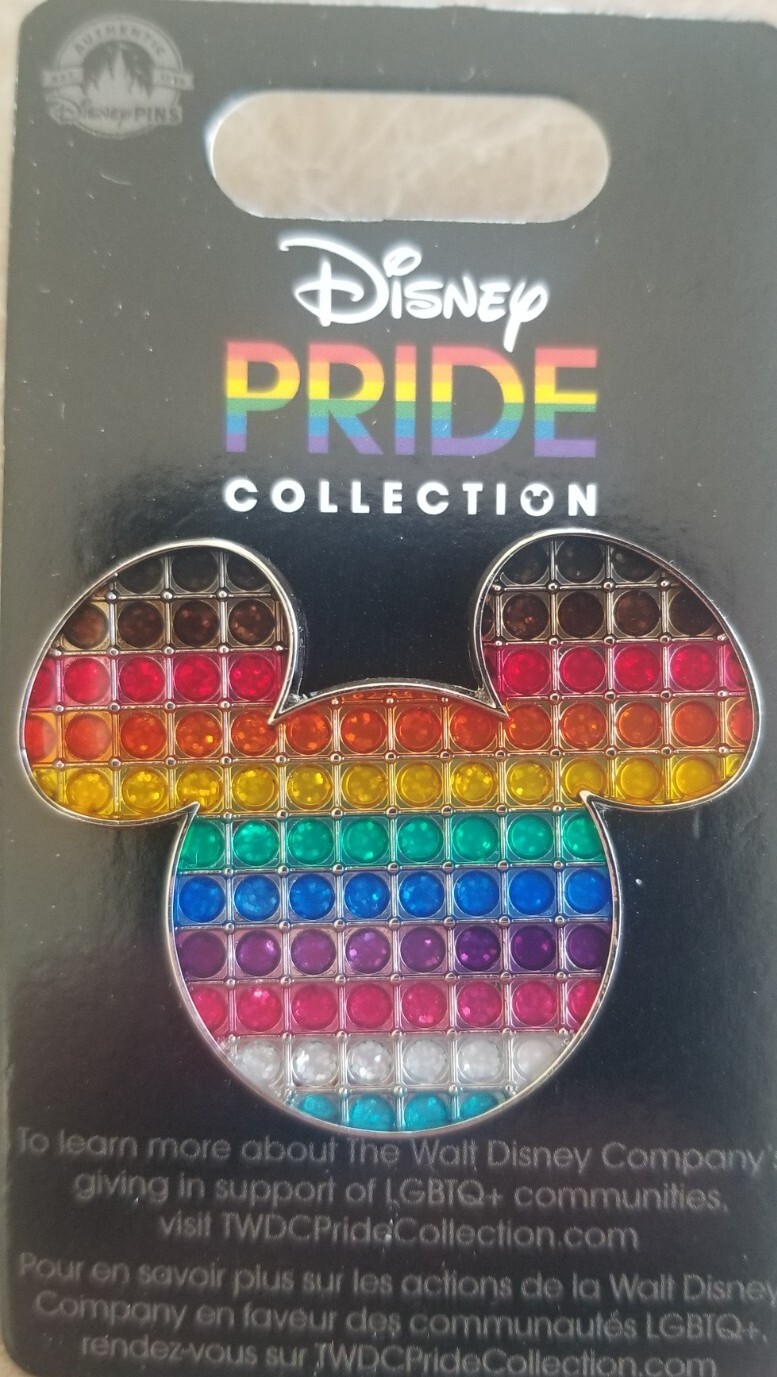 Disney Park Pride Collection Mickey Head Rainbow Rhinestone Jeweled Trading Pin