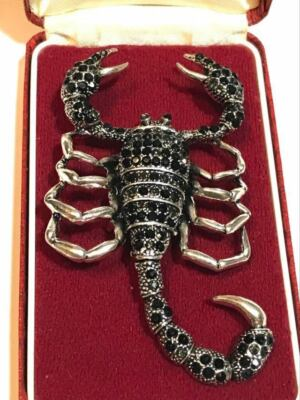 #ad Vintage Style Large Crystal Scorpion Brooch Pin Antique Silver Tone Jewellery $6.64