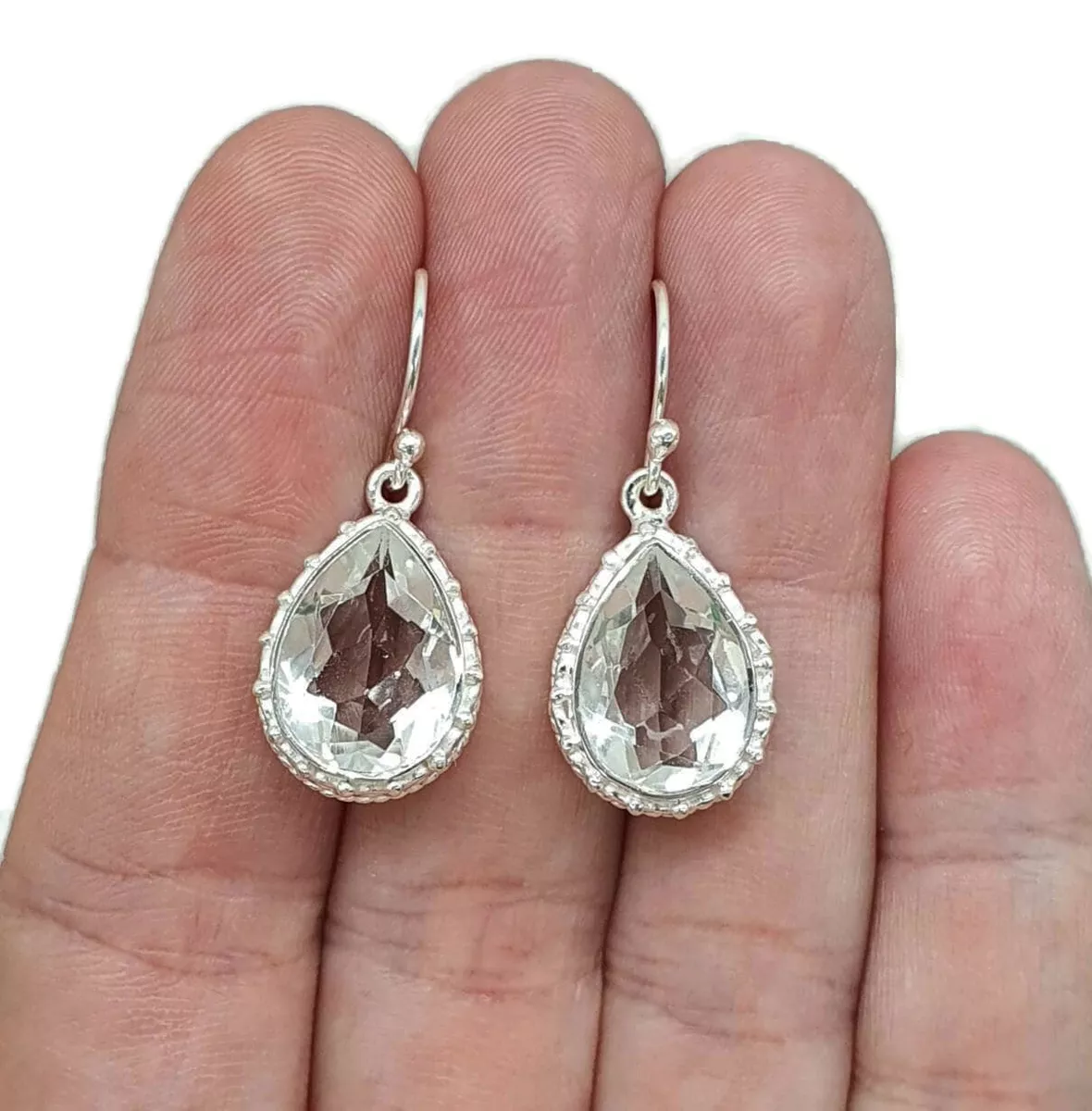 Silver quartz shop earrings