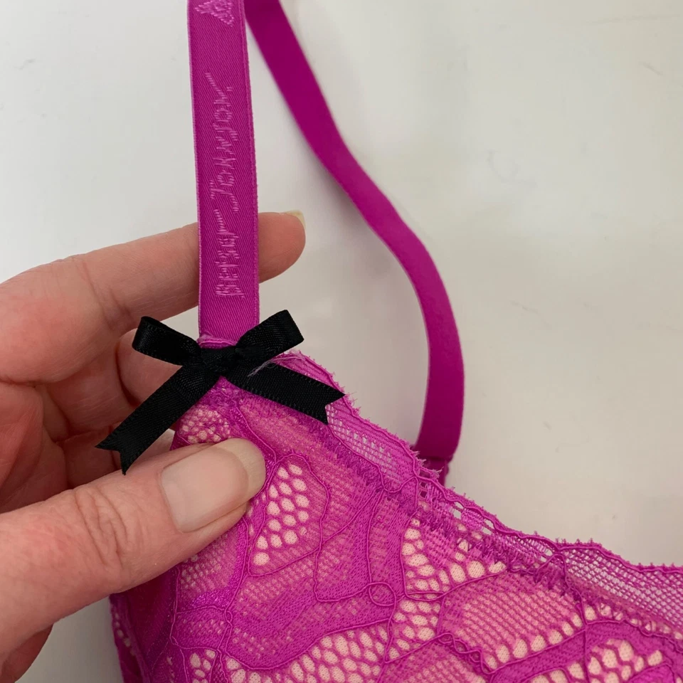 Betsey Johnson Pink Lace Push-up Bra - Size 34D - Image 3 of 4