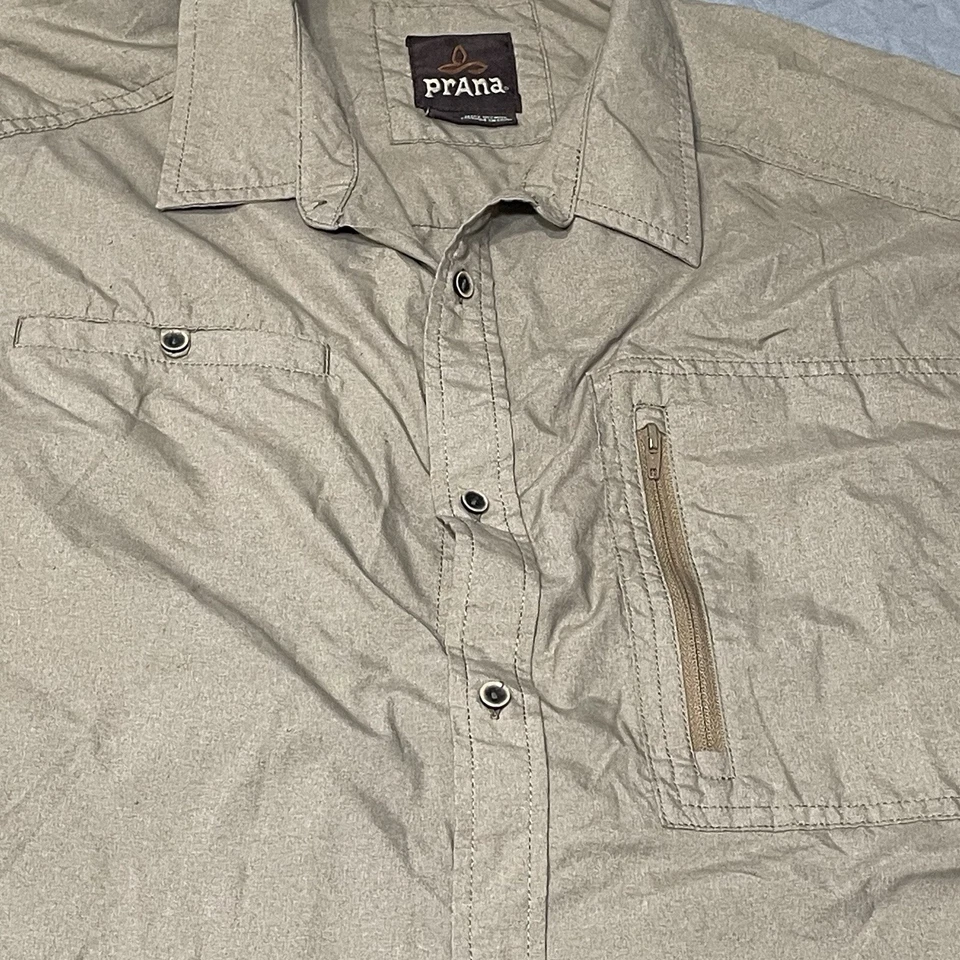 Prana Long Sleeve Men's Beige Large Button Up Shirt Breathe - Image 2 of 4