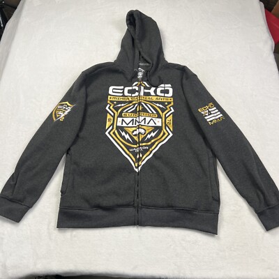 Ecko Unltd MMA Size Large Full Zip Long Sleeve Hoodie Grey Sweatshirt Jacket