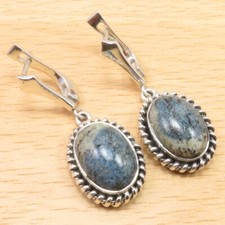K 2 JASPER Earrings 1.5" Embellished 925 Solid Silver Expensive-Looking Jewelry