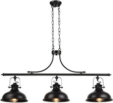 Vintage Pool Table Chandelie Light Fixture Black Metal 3-Light Pendant Lighting