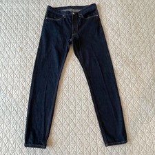 Asket Jeans Mens 34x34 Blue Regular Organic Raw Denim Made in Italy Button Fly
