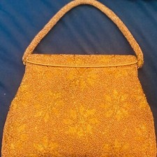 Antique Gold Beaded Evening BAG PURSE Formal Special Occasion Quality Handbag