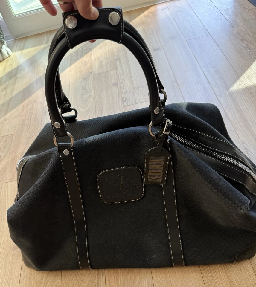 Bolso de Lona Equipaje Vintage Grande Ghurka Colección Original Cuero Sarga Negra Foto 3 de 4