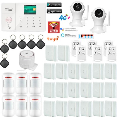 T49 WiFi+4G Tuya APP Wireless DIY Home Burglar Security Alarm System+2 HP Camera