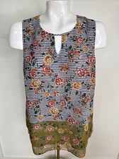 Cabi Womens Penelope Top Chiffon Striped Floral Sleeveless #5354 Size M
