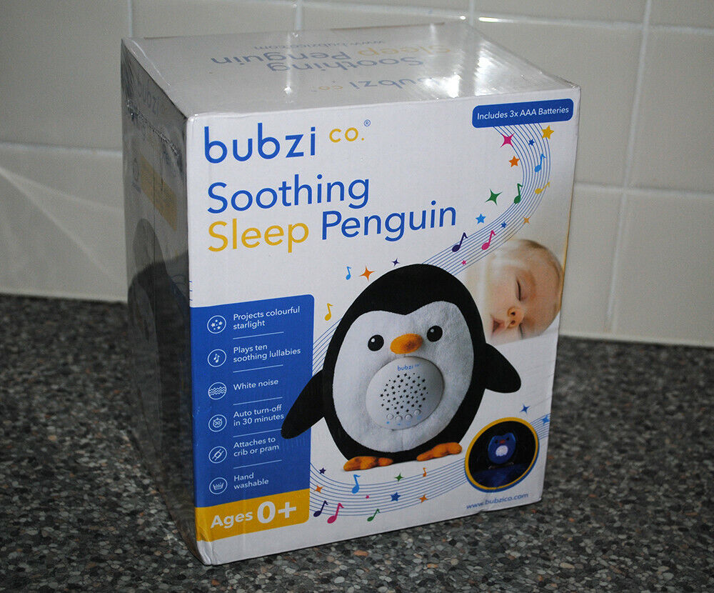 Bubzi Co Peluche Bebé Calmante ayuda para dormir Pingüino Starlight Proyector, ruido blanco