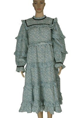 Doen Clay Dress Printed Floral Ruffle Pintuck Velvet Trim Blue Silk Midi  New M | eBay