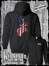 American Flag Deer Antlers Distressed 2-Sided Hoodie / Sweatshirt / Hunting