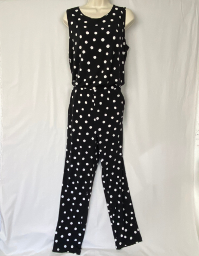 Chicos Jumpsuit Size 0 Small Polka Dot Slinky Knit Sleeveless Black White One Pc - Picture 1 of 16