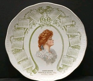 Antique 1910 Calendar Plate - Compliments Midvale Mercantile Co. -  Idaho