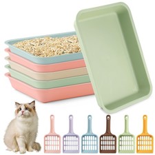 6 Pcs Kitten Small Litter Box Set, Color Plastic Kitten Litter Pan with 6 Scoope