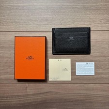 Étui à cartes HERMES Citizen sergé cuir noir Evergrain timbre B 2023