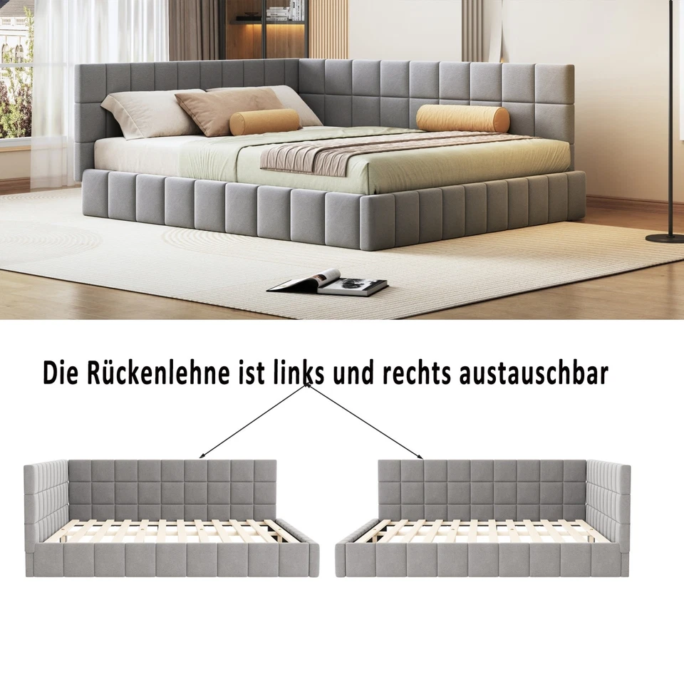 Polsterbett Schlafsofa 160x200 Samtstoff Multifunktionsbett mit Lattenrost Grau - Bild 3 von 4