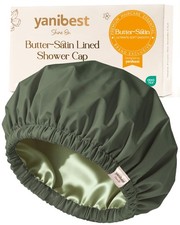 Satin Lined Shower Cap for Women Reusable Waterproof, Frizz Free  Large Bath...
