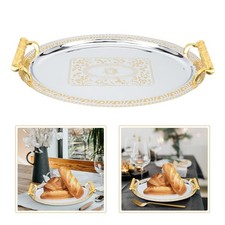Oval Stainless Steel Golden Tray For Fruits Snacks And Coffee Table Serving Tray