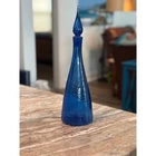 Blenko 925M Turquoise Blue Crackle Glass Decanter with Flame Stopper Vintage 17"