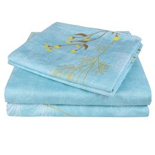 JSD Blue Floral Print Sheet Set Cal King, 4 Piece Soft Botanical Microfiber S...