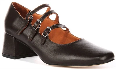 Justinreess Angleterre Kate 2 Boucle Strap Cuir Femmes Talon En Marron EU 36-42 - Photo 1/4