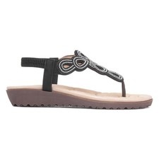 Lilley Womens Sandals Black Adults Ladies Wedge Toe Post Elasticated Strap SIZE