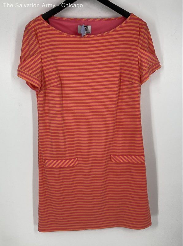 Laundry By Design Womens Orange Pink Striped Short Sleeve Shift Dress Sz M